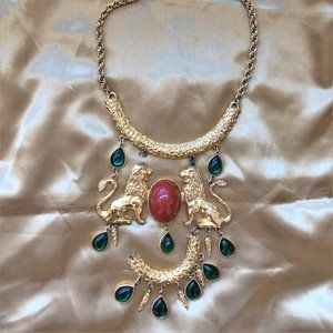 Vintage Donald Stannard Statement Necklace TWIN  LIONS  Cabochons